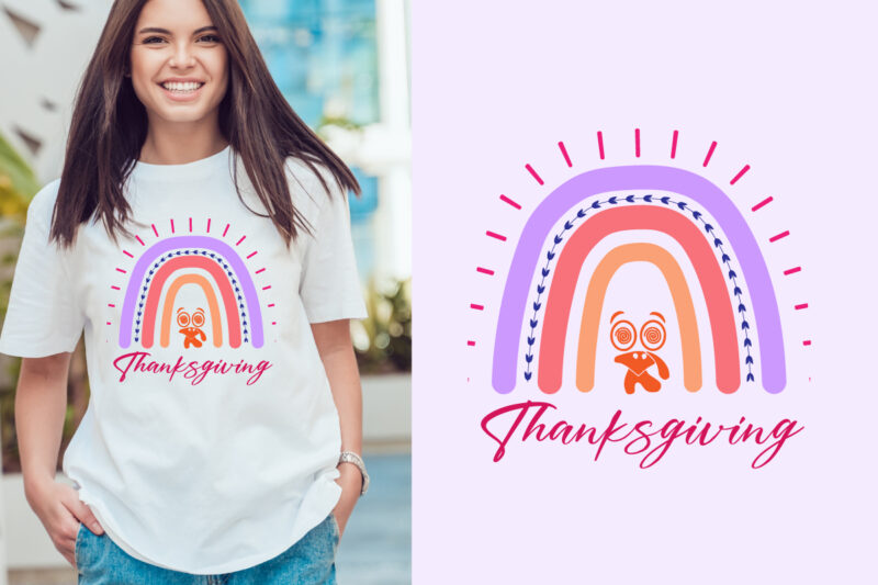 thanksgiving with rainbow t shirt design