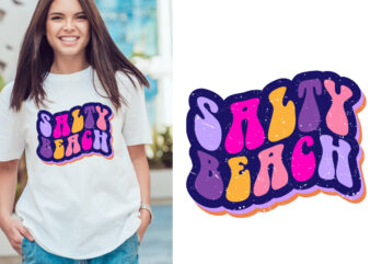 salty beach groovy vintage, typography t shirt print design graphic illustration vector. daisy ornament flower design. card, label, poster, sticker,