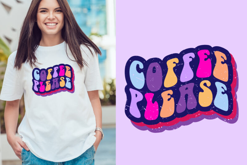 coffee please groovy vintage, typography t shirt print design graphic illustration vector. daisy ornament flower design. card, label, poster, sticker,