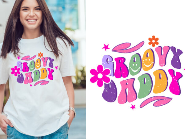 Groovy vintage, typography t shirt print design graphic illustration vector. daisy ornament flower design. card, label, poster, sticker,