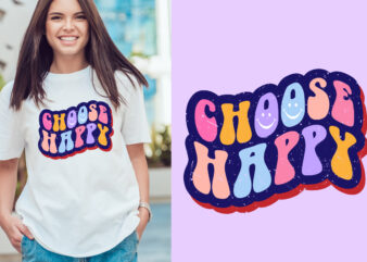 choose happy groovy vintage, typography t shirt print design graphic illustration vector. daisy ornament flower design. card, label, poster, sticker,