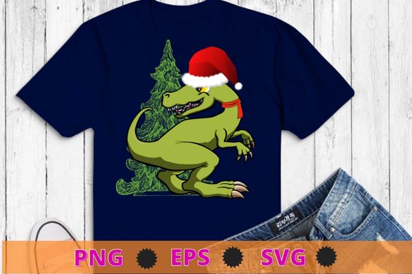 Dinosaur christmas 2022 Boys santa hat Saurus T rex T-Shirt design svg, christSaurus