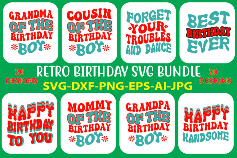 Retro Birthday SVG Bundle/Wavy Birthday SVG Bundle