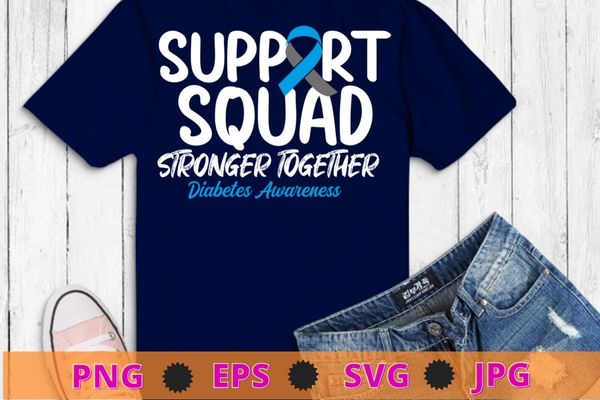 Groovy support squad blue ribbon diabetes awareness t-shirt design svg, diabetic, disease, type 2 diabetes, hyperglycemia, prediabetes,awareness,