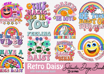 Retro daisy quote png sublimation bundle