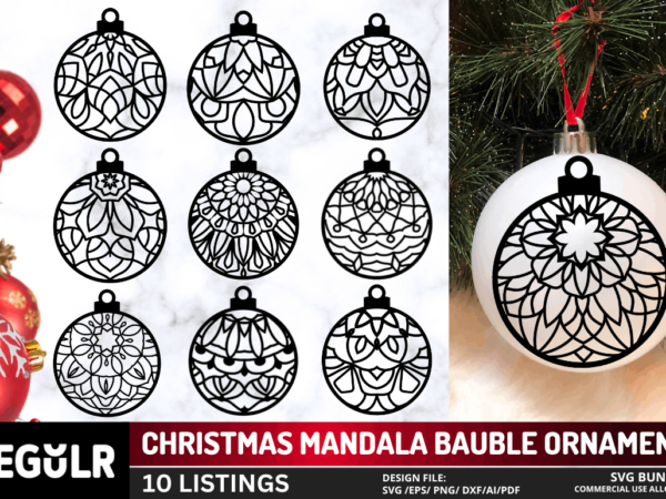 Christmas mandala bauble ornament set t shirt vector file