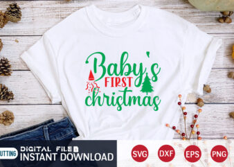 Baby’s First Christmas shirt, First Christmas, Christmas Svg, Christmas T-Shirt, Christmas SVG Shirt Print Template, svg, Merry Christmas svg, Christmas Vector, Christmas Sublimation Design, Christmas Cut File
