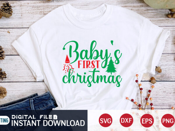 Baby’s first christmas shirt, first christmas, christmas svg, christmas t-shirt, christmas svg shirt print template, svg, merry christmas svg, christmas vector, christmas sublimation design, christmas cut file