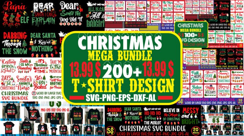 christmas t-shirt bundle , 280 T-shirt Design ,Alll Design ,Big Sell Design,christmas vector t-shirt design , santa vector t-shirt design , christmas sublimation bundle , christmas svg mega bundle ,