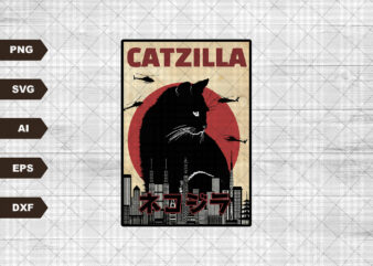 Catzilla King Of Pawster Godzilla Paws Cat Kitten Pet Lover Meme Gift Funny Vintage Style Unisex Gamer Cult Movie Music Tee t shirt vector file