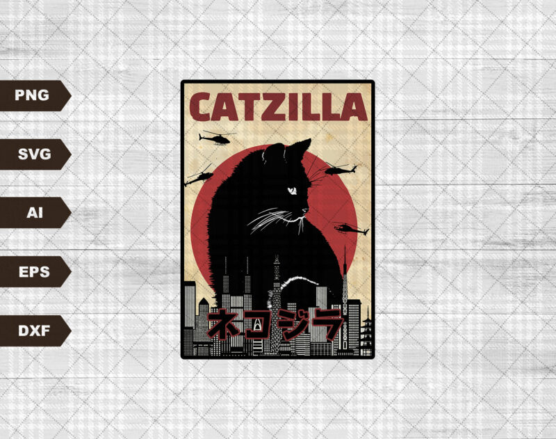 Catzilla King Of Pawster Godzilla Paws Cat Kitten Pet Lover Meme Gift Funny Vintage Style Unisex Gamer Cult Movie Music Tee