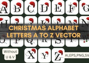 Christmas 2023 alphabet letters A to Z Christmas Light with santa hat vector T-shirt design svg