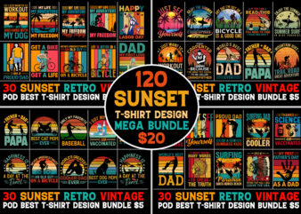 120 Retro Vintage Sunset T-Shirt Design Mega Bundle