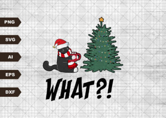 Funny Black Cat SVG, Gift Pushing SVG, Christmas Tree SVG, Over Cat What svg, Merry Christmas svg, svg files for Cricut