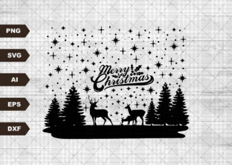 Merry Christmas Deer Scene Svg file, Svg Files For Cricut, 24oz Venti Cold Cup Design, EPS file, SVG file
