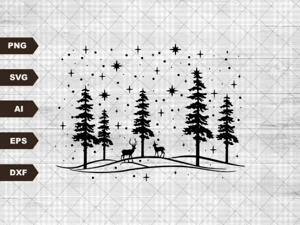 Christmas winter deer scene svg file, svg files for cricut, 24oz venti cold cup design, eps file, svg file, jpg file download
