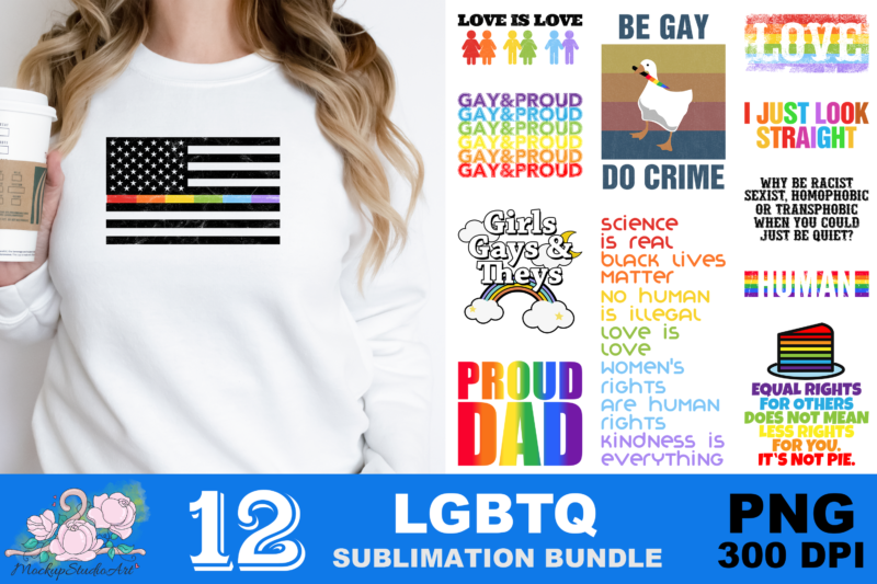 LGBT Rainbow Flag Love is Love PNG Sublimation Design
