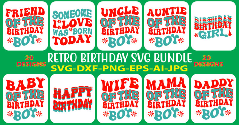 Retro Birthday SVG Bundle/Wavy Birthday SVG Bundle