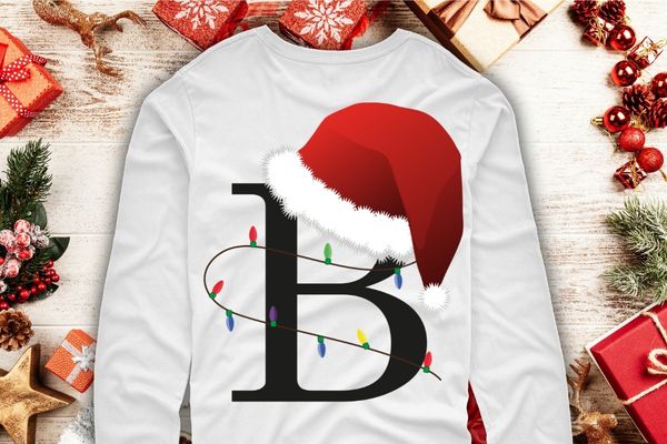 Christmas 2023 alphabet letters A to Z Christmas Light with santa hat vector T-shirt design svg