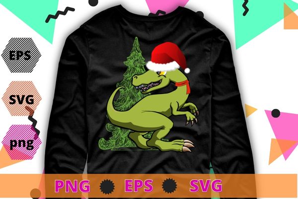 Dinosaur christmas 2022 Boys santa hat Saurus T rex T-Shirt design svg, christSaurus