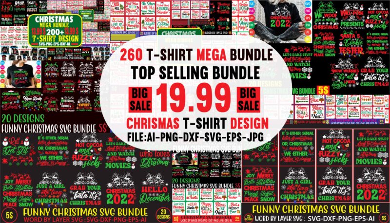 christmas t-shirt bundle , 280 T-shirt Design ,Alll Design ,Big Sell Design,christmas vector t-shirt design , santa vector t-shirt design , christmas sublimation bundle , christmas svg mega bundle ,