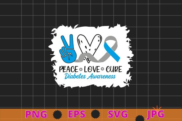 Peace love cure grey blue ribbon diabetes awareness t-shirt design svg, diabetic, disease, type 2 diabetes, hyperglycemia, prediabetes,awareness