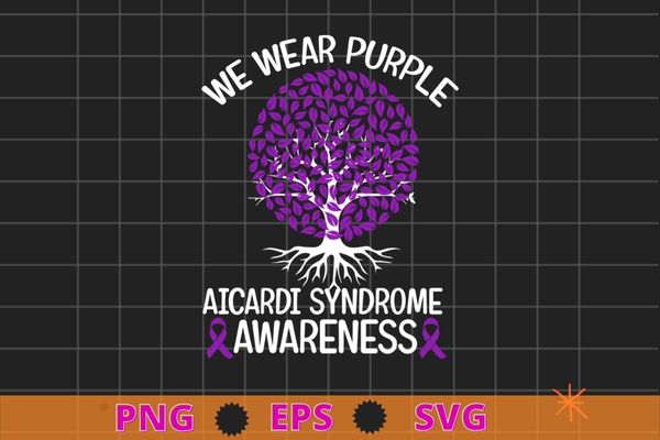 We Wear Purple For Aicardi Syndrome root tree Awareness T-Shirt design svg, Purple, Aicardi Syndrome Awareness