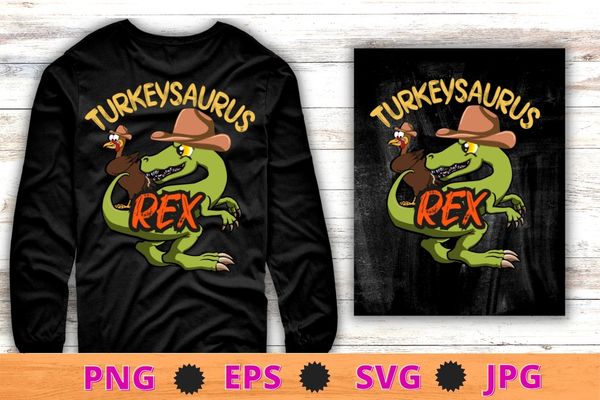Dinosaur thanksgiving boys turkey saurus t rex pilgrim kids t-shirt design svg,