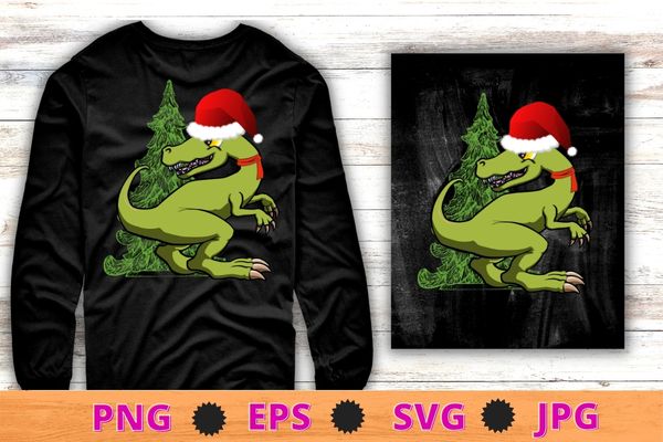 Dinosaur christmas 2022 boys santa hat saurus t rex t-shirt design svg, christsaurus