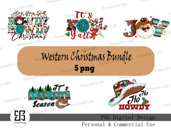 Western christmas bundle t shirt design for sale