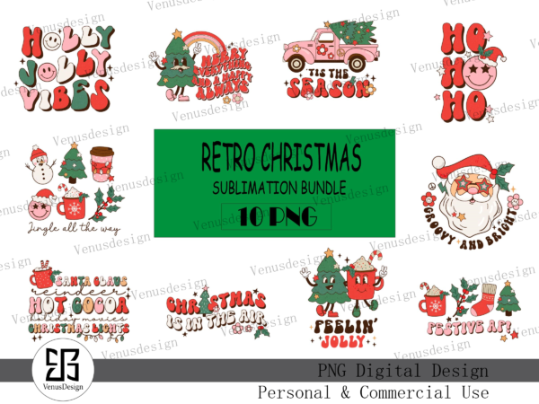 Retro christmas sublimation bundle t shirt design online