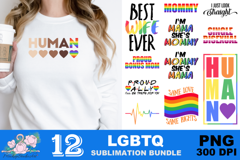 Rainbow Heartbeat Human LGBT PNG Sublimation Design