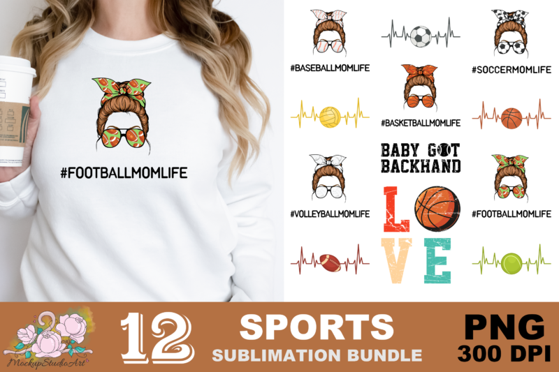 Sport Mom Messy Bun Hair PNG Sublimation Design