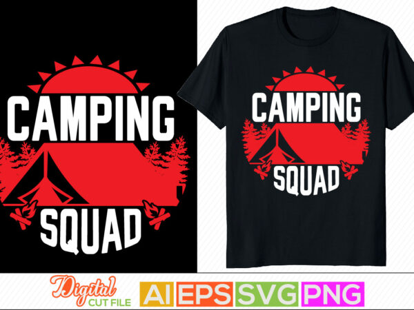 Camping squad design, new year holidays event, sports team summer camp, mountain emblem, camper badge greeting template