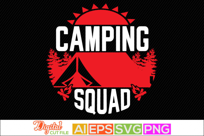 camping squad design, new year holidays event, sports team summer camp, mountain emblem, camper badge greeting template