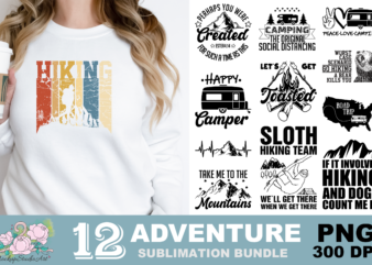 Camping Hiking Mountains PNG Sublimation Design