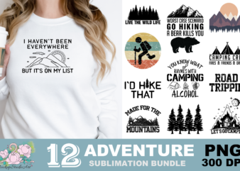 Camping Hiking Mountains Trees PNG Sublimation Design
