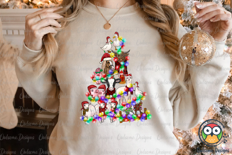 Animals Farm Christmas Tree PNG Sublimation