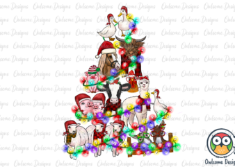 Animals Farm Christmas Tree PNG Sublimation t shirt vector