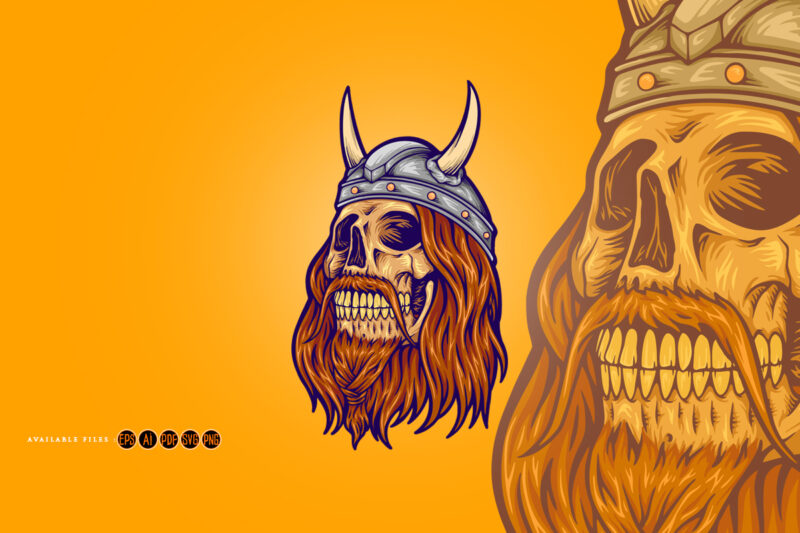 Viking old man skull horned svg