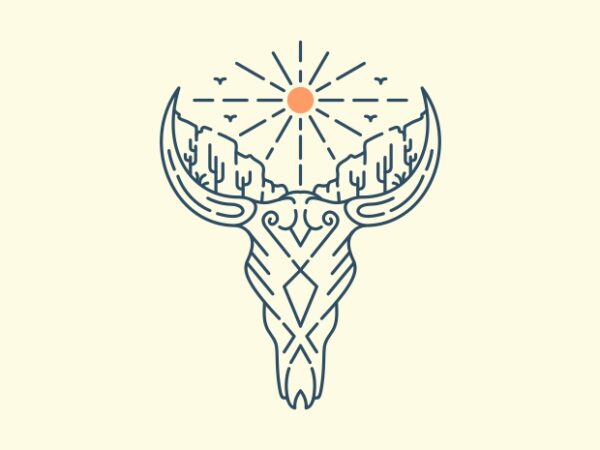 Cow skull desert canyon t shirt vector file