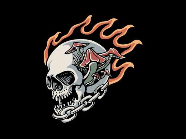 Skull fire and mushroom t shirt template vector