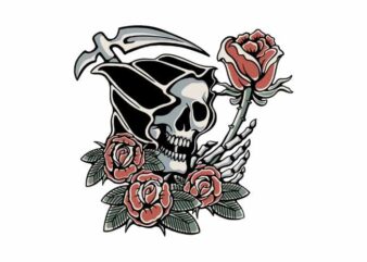 Grim Reaper and Flower t shirt design template