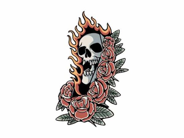Death fire and flower t shirt vector illustration