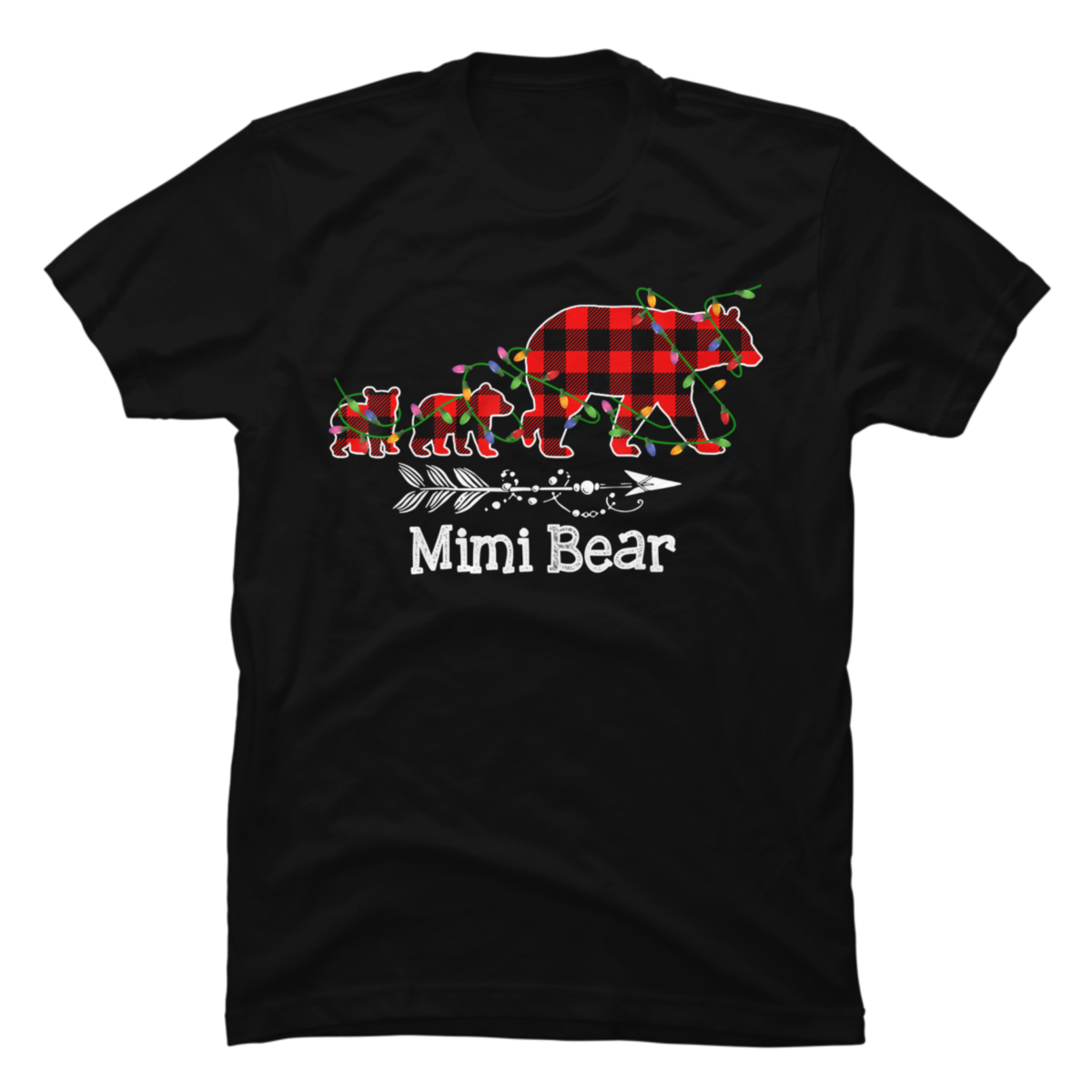 Tops Nonnie Bear Buffalo Red Plaid Lights Christmas Pajama Family T