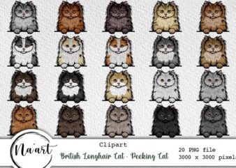 British Longhair Cat – Peeking Cat Bundle – 20 PNG files