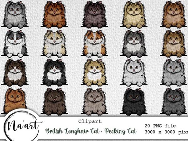 British longhair cat – peeking cat bundle – 20 png files t shirt template
