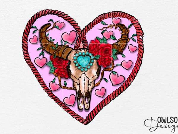 Buffalo skull heart valentine png design