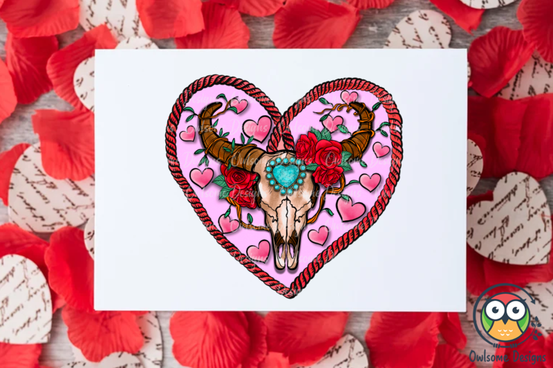 Buffalo Skull Heart Valentine PNG Design