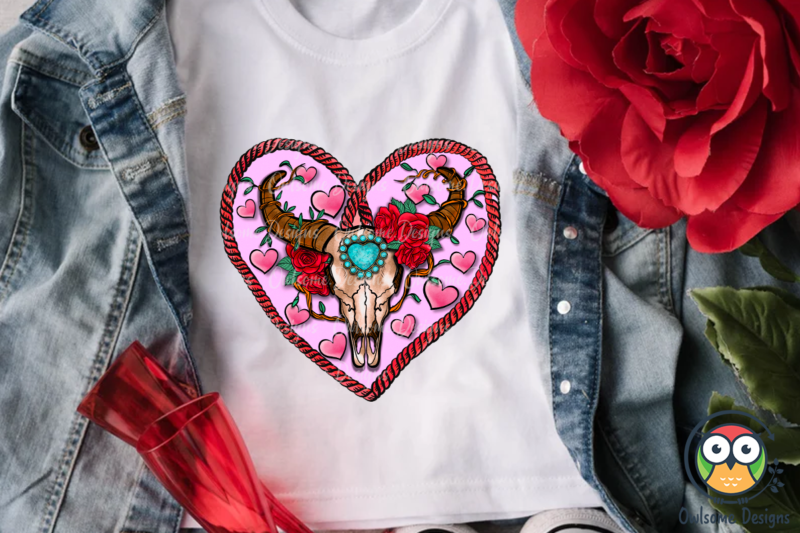 Buffalo Skull Heart Valentine PNG Design